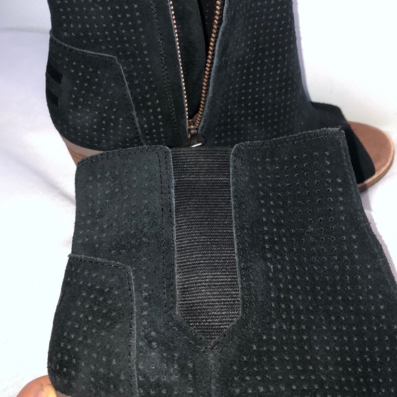 Toms Majorca Black Perforated Leather Peeptoe Heel - Picture 8 of 9